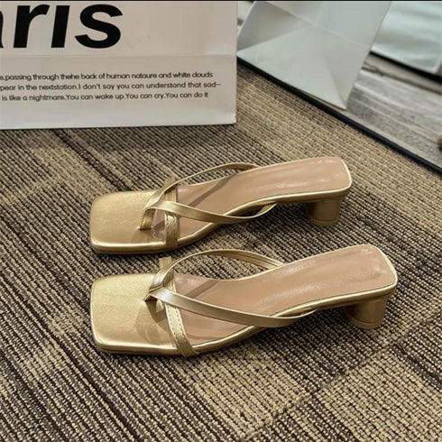 Women Casual Open Toe Slid Block Heels